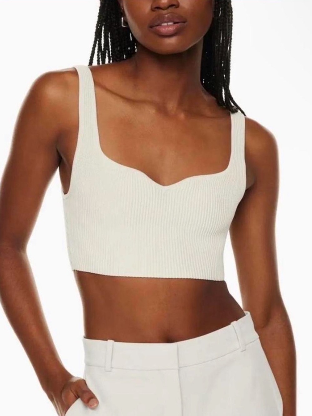 Aritzia Babaton sculpt knit cropped tank in cream